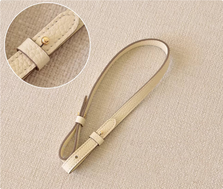 Genuine Leather Bag Strap Replacement – Adjustable Spaghetti Shoulder Strap with Gold & Silver Stud Detail