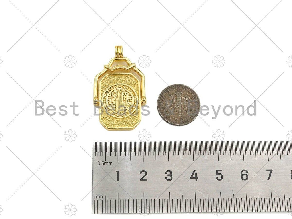 18K Dainty Gold Medallion Pendant/Charm,2 Sided Rotating Charm, Necklace Bracelet Charm Pendant,22x36mm, Sku#LK250