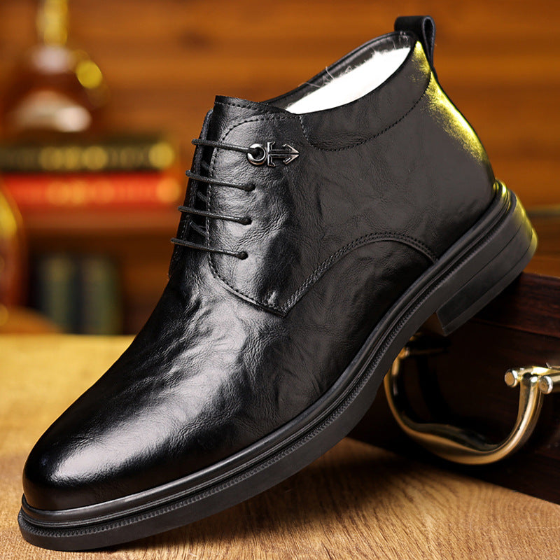 Women's Fleece-Lined High-Top Leather Shoes | Insulated Lace-Up Winter Boots