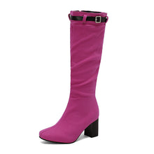 Load image into Gallery viewer, Chunky-Heeled Over-the-Knee Boots with Color-Block Leather Belt Buckle - Women's High Fashion Boots