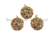 Load image into Gallery viewer, Colorful Baguette CZ Micro Pave Round Shaped Rose Flower Cluster Pendant, Cz Pave Bracelet Necklace Pendant in Gold Finish,21x23mm, sku#F909