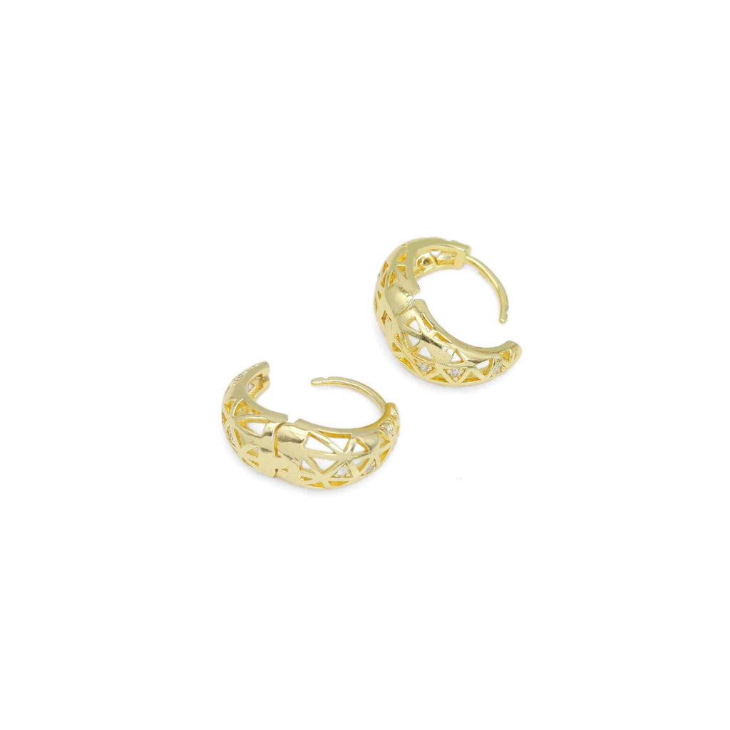 Gold Silver Diamond oval Cage Huggie Earrings, Sku#A233