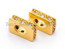 Load image into Gallery viewer, CZ Micro Pave Large Hole Rectangle Spacer Beads, Cubic Zirconia Big Hole Spacer Beads, Large Hole Spacer, 1pc/2pcs, sku#C55