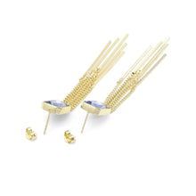 Load image into Gallery viewer, Gold Rectangle CZ With Dangle Link Earrings, Sku#LD467