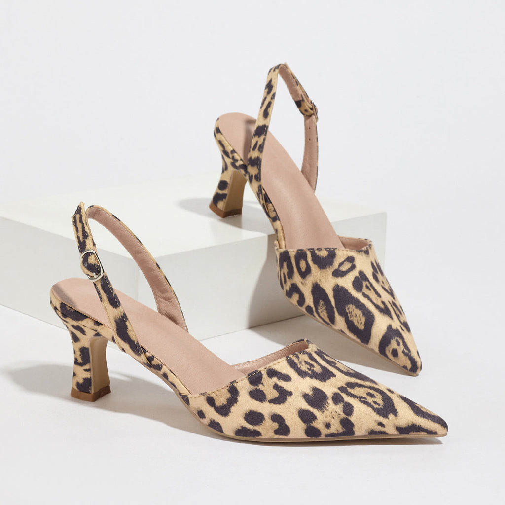 Women's Pointed-Toe Mid Heel Sandals | Buckle Closure Back-Open Summer Sandals