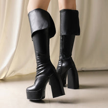 Load image into Gallery viewer, Women's Over-the-Knee Boots - Chunky Heel Platform Boots with Waterproof Design