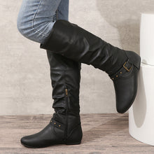 Load image into Gallery viewer, Women's Retro Belt-Buckle Leather Boots - Round Toe Chunky Heel Winter Boots