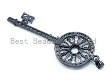 Load image into Gallery viewer, CZ Micro Pave Key with Flower Pendant, slu#F170