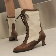 Load image into Gallery viewer, Women's Color-Block Pointed-Toe Over-the-Knee Boots with Front Lacing - Chunky Heel Winter Boots