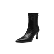 Load image into Gallery viewer, Women's Chunky Heel Ankle Boots – Pointed Toe Back Zipper | Black &amp; Brown