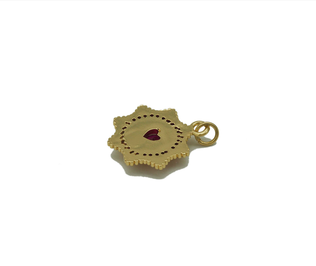 Blue Fuchsia CZ Spike Heart Coin Charm, Sku#LX44