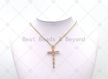 Load image into Gallery viewer, Pink CZ Cross Charm, Sku#LK540