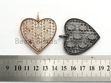 Load image into Gallery viewer, CZ Micro Pave Heart Pendant with hamsa hand, Large Heart Shaped Pendant, Hamsa Hand,Gold/Rose Gold/Silver/Gunmetal plated, 40x41mm, Sku#F558