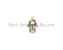 Load image into Gallery viewer, CZ Micro Pave Multi Color Hamsa Hand Pendant, Hamsa Hand Shaped Pave Pendant, Gold plated, 9x13mm, Sku#B114