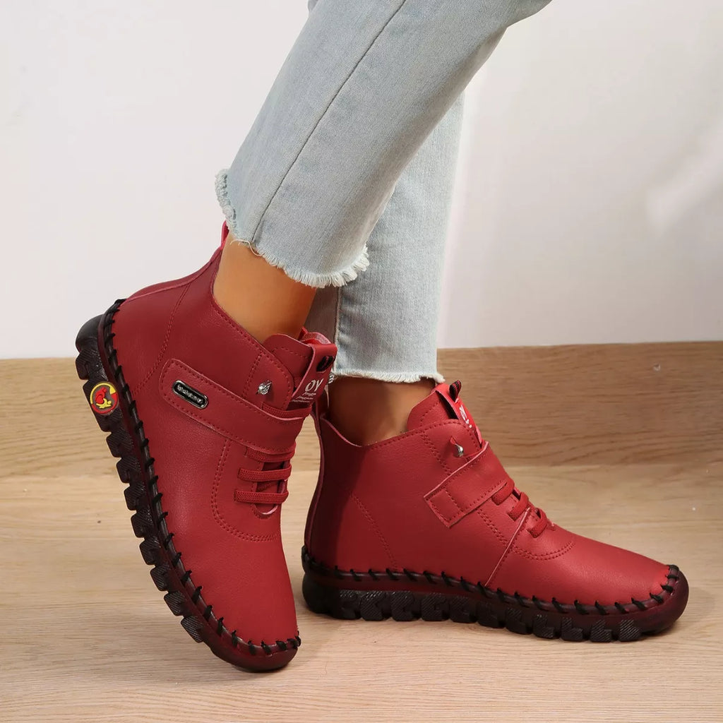Women's Lace Up Platform Ankle Boots – Flat Platform PU Leather Booties