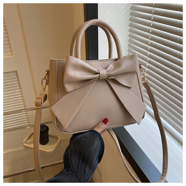 Retro Bow Square Crossbody Handbag - PU Leather Small Shoulder Bag for Women
