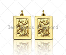 Load image into Gallery viewer, Shiny Gold Medallion Dragon Dog Tag Pendant, Dragon Rectangl