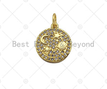 Load image into Gallery viewer, CZ Micro Pave North Star Moon Globe On Round Coin Shape Charm,Cubic Zirconia Medallion Charm, Necklace Bracelet Charm,12x14mm, Sku#LK234