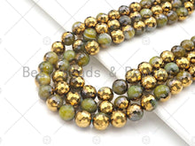 Load image into Gallery viewer, Half Gold Plated Light Olive Green Agate Beads, 8mm/10mm/12mm Round Faceted Agate Beads, 15.5 Full Strand, sku# UA137