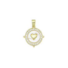 Load image into Gallery viewer, Clear CZ Around Gold Heart On Round Coin Charm Pendant, Sku#LX758