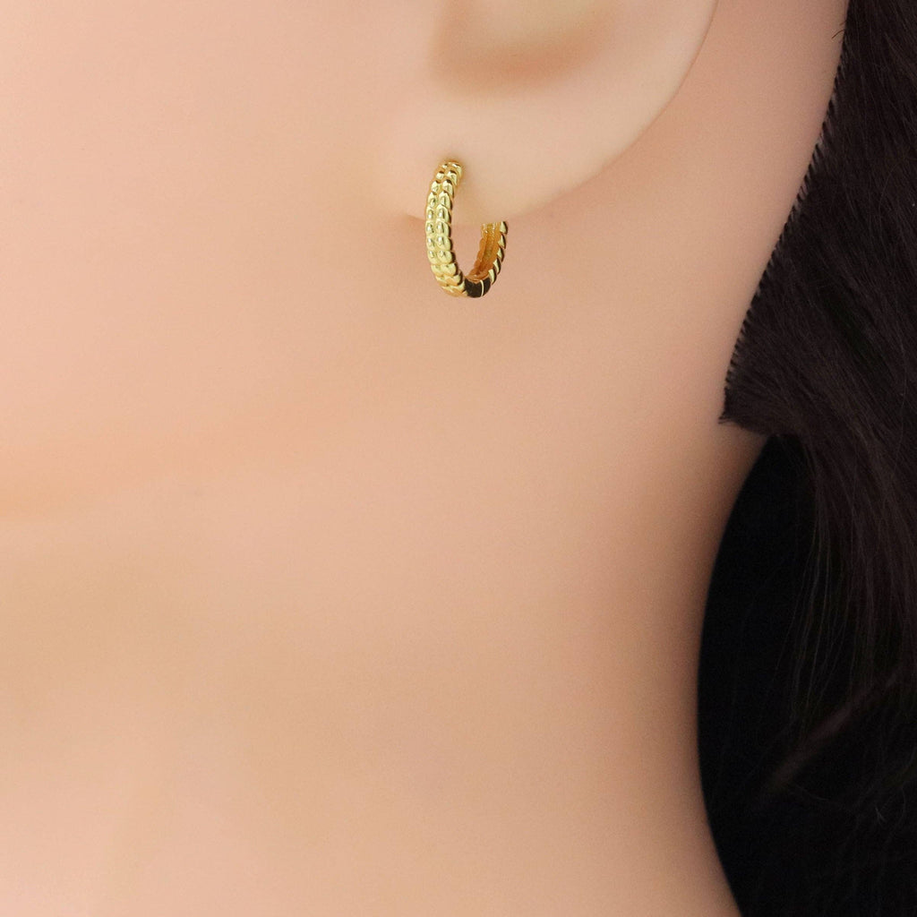 Gold Silver Wheat Patten Small Hoop Earrings, Sku#A292