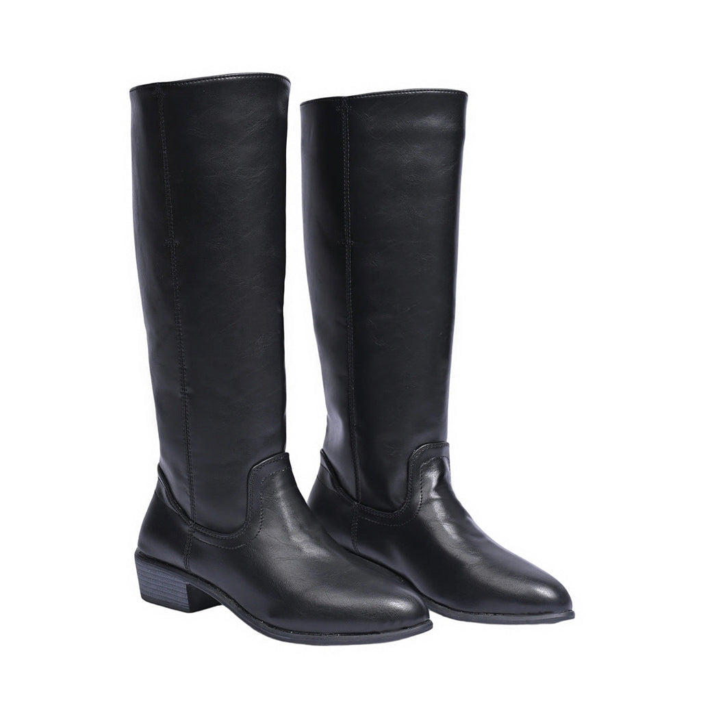 Women's British-Style Knee-High Boots – Chunky Heel Slip-On | Black, Yellow, Brown