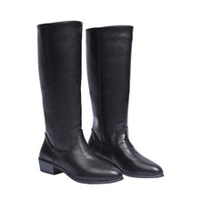 Load image into Gallery viewer, Women's British-Style Knee-High Boots – Chunky Heel Slip-On | Black, Yellow, Brown