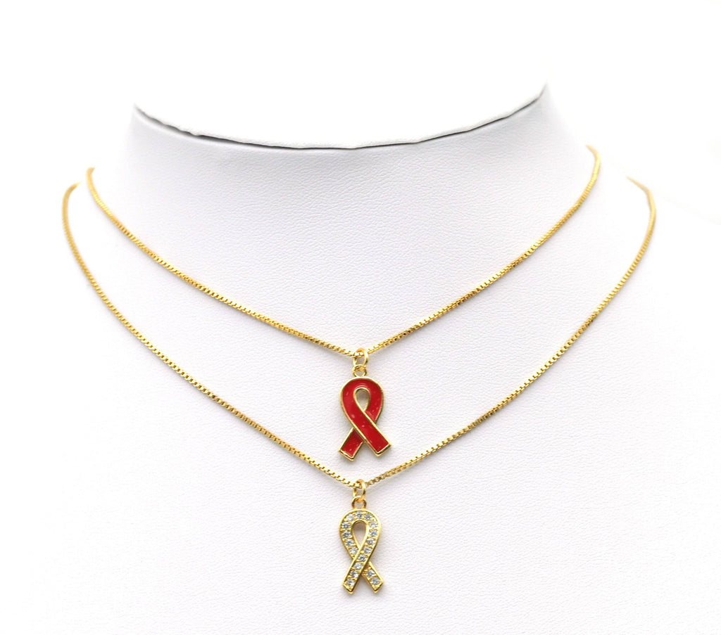 CZ Enamel Cancer Awareness Ribbon Pendant, Sku#LK603