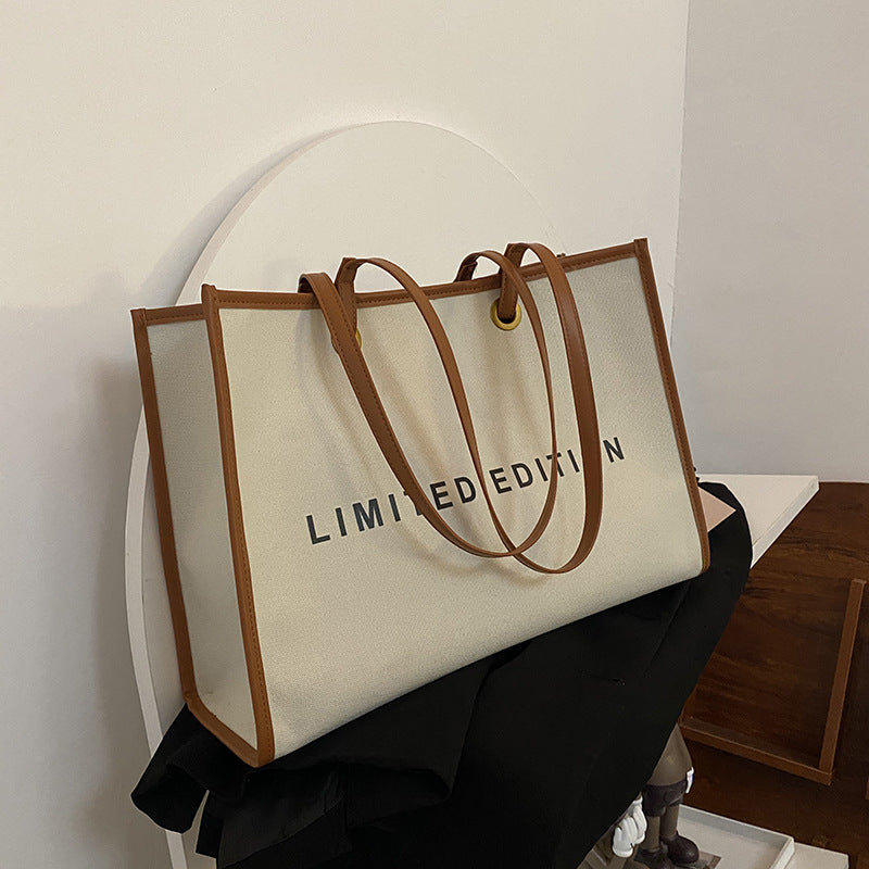 Women's Large Canvas Tote Bag – Stylish PU & Canvas Shoulder Bag with Zipper Pocket