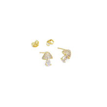 Load image into Gallery viewer, Clear CZ Mushroom Gold Silver Stud Earrings, Sku#A177