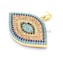 Load image into Gallery viewer, CZ Micro Pave Turquoise Cobalt Marquise Evil Eye Pendant, Cubic Zirconia Pendant,32x28mm, sku#F30