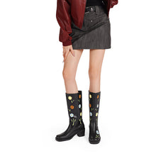 Load image into Gallery viewer, Women's Western Boots with Floral Embroidery - Mid-Calf Chunky Heel Boots