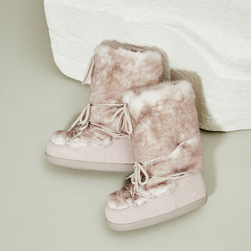 Women's Insulated Mid-Calf Snow Boots | Faux Fur Lined Flat Heel Slip-On Winter Boots