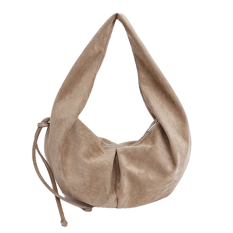 Suede Pleated Tote Bag for Women – Retro Minimalist Dumpling Shoulder Bag