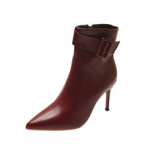 Load image into Gallery viewer, Women's Pointed-Toe Stiletto Ankle Booties - Chunky Heel Side Zipper Boots