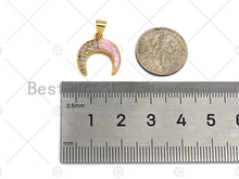 Load image into Gallery viewer, Pink Pendant/Charm, Pink Mother-of-pearl Horn Pendant, Cubic Zirconia Pendant, Gold Tone, 15x16mm, Sku#LK70