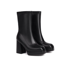 Load image into Gallery viewer, Women's Square Toe Chunky Heel Slip-On Ankle Boots | Block Heel Booties