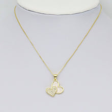 Load image into Gallery viewer, CZ Double Heart White Enamel Gold Charm, Sku#LK923
