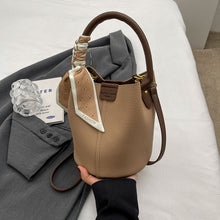 Load image into Gallery viewer, Women's PU Leather Bucket Tote Bag with Silk Scarf Detail – Everyday Shoulder Handbag