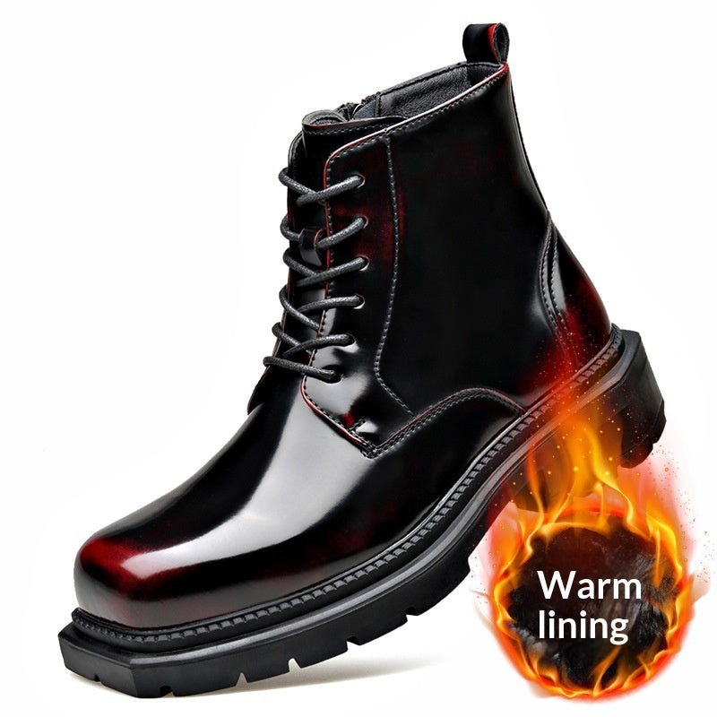 Women's Insulated Side Zipper Boots - Wedge Heel High Shaft Winter Boots with Rubber Sole