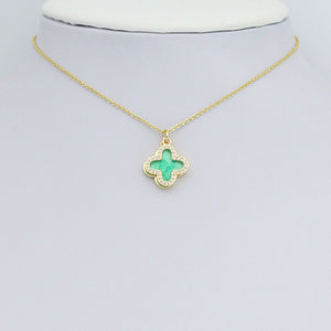Double CZ Enamel Flower Charm Pendant, Sku#LD704