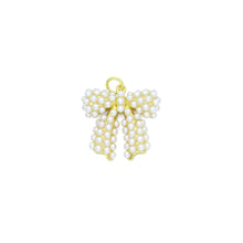 Load image into Gallery viewer, White Pearl Gold Bow Shape Charm Pendant, Sku#A457