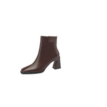 Load image into Gallery viewer, Women's Square Toe Chunky Heel Short Boots | Side Zipper PU Leather Fashion Boots