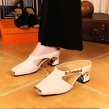 Load image into Gallery viewer, Women's Square-Toe Metal-Cap Platform Sandals | PU Upper Half-Slipper Heels