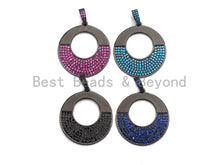 Load image into Gallery viewer, Colored CZ Micro Pave Round Hollow out Pendant, Fuchsia/Black/Cobalt CZ Pave pendant, Frame Shape Pendant, 30x40mm, sku#X101