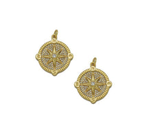 Load image into Gallery viewer, Gold CZ Pave North Star Medallion Coin Charm, Sku#LX116