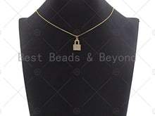 Load image into Gallery viewer, 18K Gold Micro CZ Pave PadLock Pendant, Gold Lock Charm, Lock Beads, Jewelry Findings, 12x20mm, sku#LK33