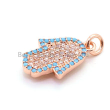 Load image into Gallery viewer, CZ Micro Pave Turquoise Hamsa Hand Bracelet Charm, Cubic Zirconia Charm,12x21mm, sku#F19
