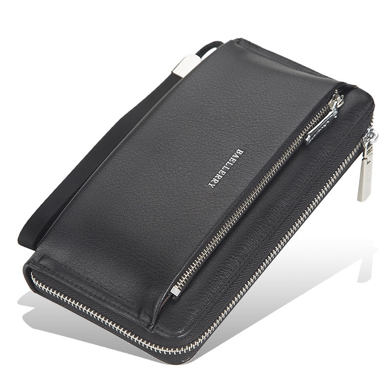 Men's Large Capacity Zippered Clutch Bag – PU Leather Business Wallet Wristlet