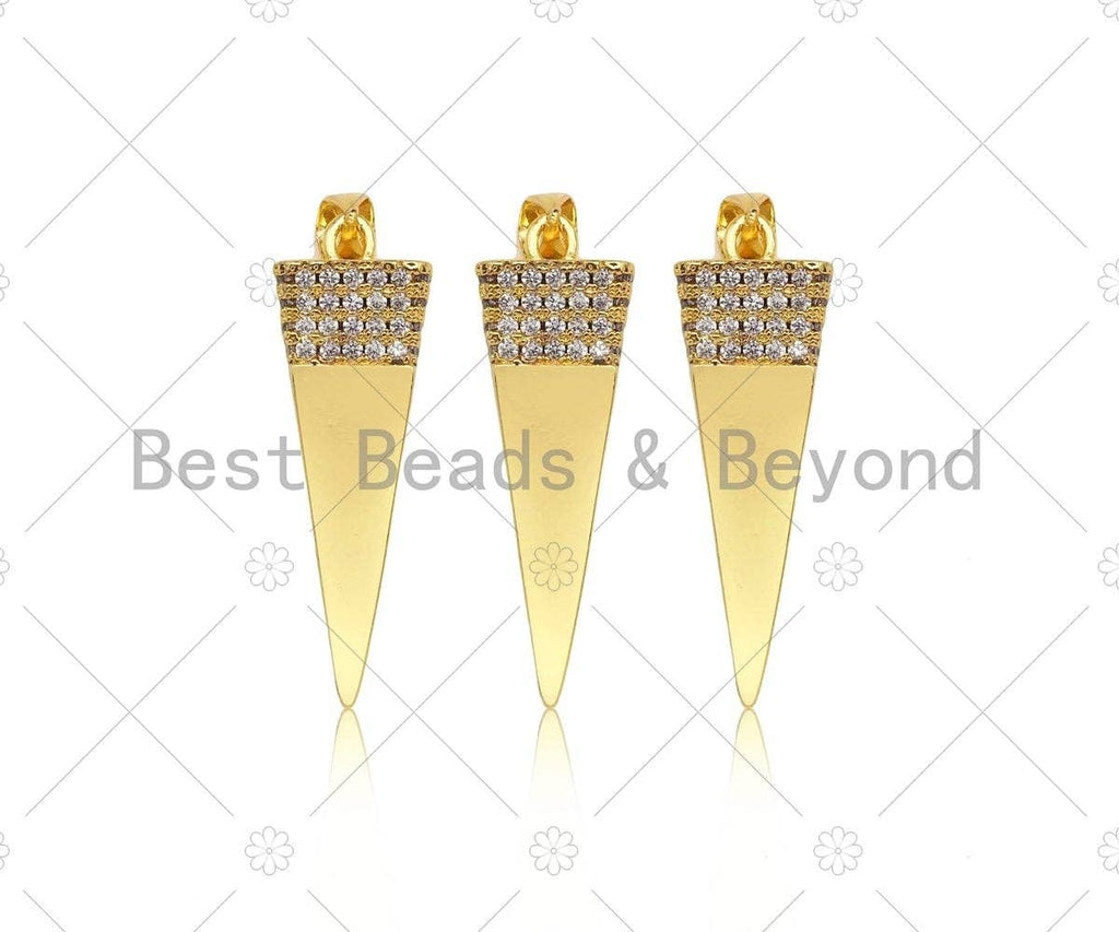 CZ Micro Pave 3D Pyramid Shape Pendant/Charm,18K Dainty Gold Charm, Necklace Bracelet Charm Pendant,10x33mm,Sku#LK301